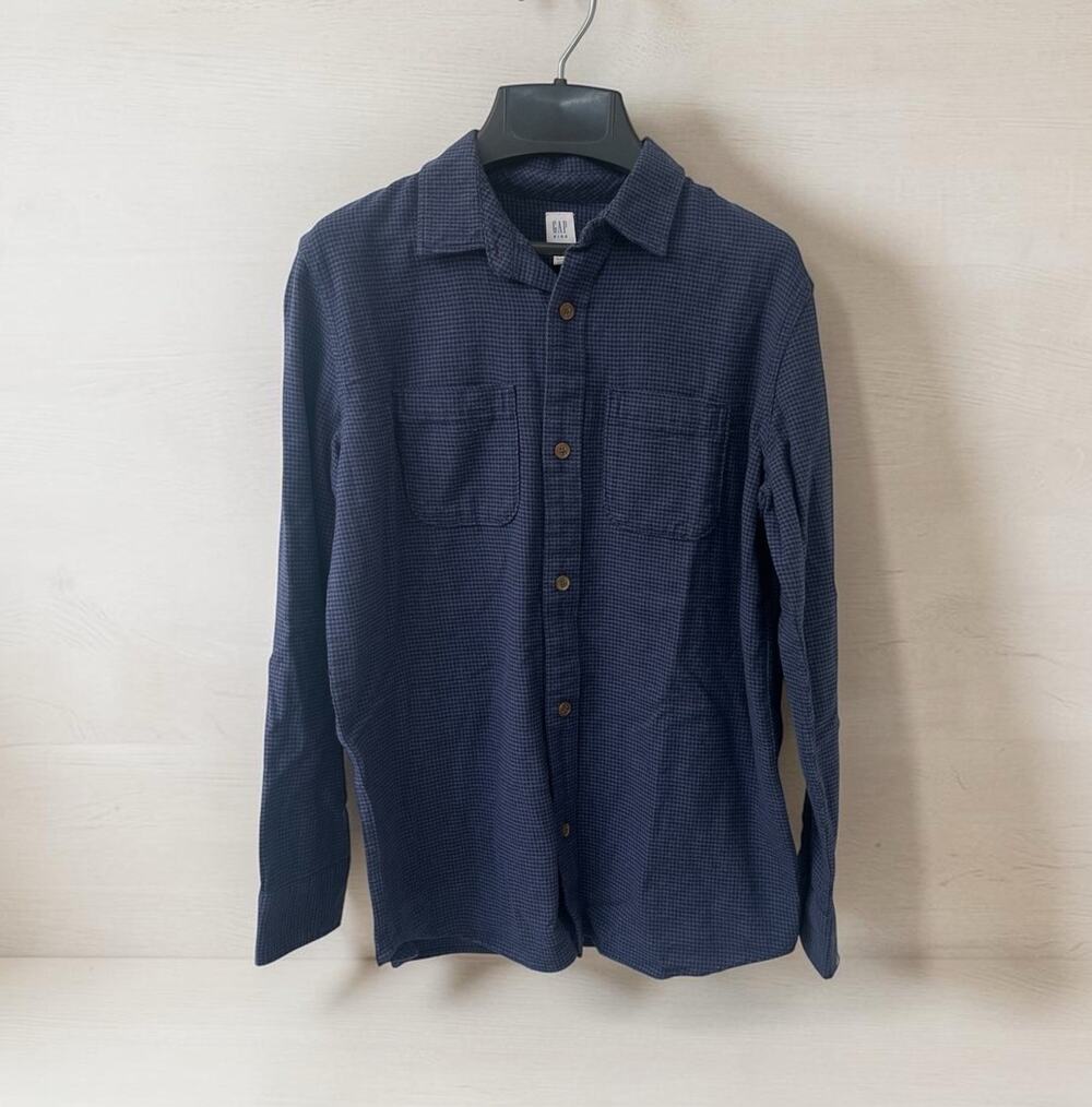 NWT Gap Kids Size Boys XXL (14-16) Blue Houndstooth LSleeve Button Down pockets